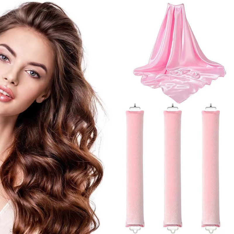 Pink Heatless Hair Curler 2 Pack with Satin Scarf and Soft Sponge Rollers for Overnight Big Waves Damage-Free V888-ELOSUNG43506