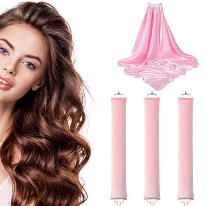 Pink Heatless Hair Curler 2 Pack with Satin Scarf and Soft Sponge Rollers for Overnight Big Waves Damage-Free V888-ELOSUNG43506