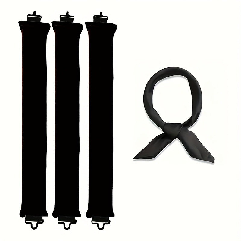 Black Heatless Hair Curler 2 Pack with Satin Scarf and Soft Sponge Rollers for Overnight Big Waves V888-ELOSUNG43507