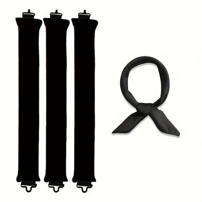 Black Heatless Hair Curler 2 Pack with Satin Scarf and Soft Sponge Rollers for Overnight Big Waves V888-ELOSUNG43507