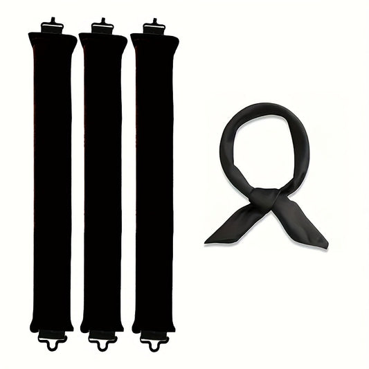 Black Heatless Hair Curler 2 Pack with Satin Scarf and Soft Sponge Rollers for Overnight Big Waves V888-ELOSUNG43507