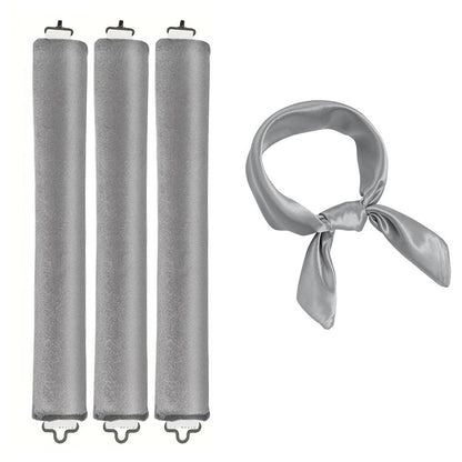 Grey Heatless Hair Curler 2 Pack with Satin Scarf and Soft Sponge Rollers for Overnight Big Waves Damage-Free V888-ELOSUNG43508