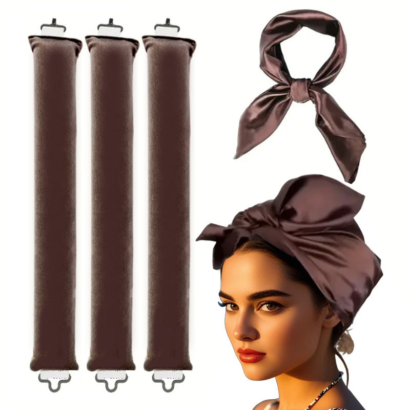 Coffee color Heatless Hair Curler 2 Pack with Satin Scarf and Soft Sponge Rollers for Overnight Big Waves V888-ELOSUNG43509