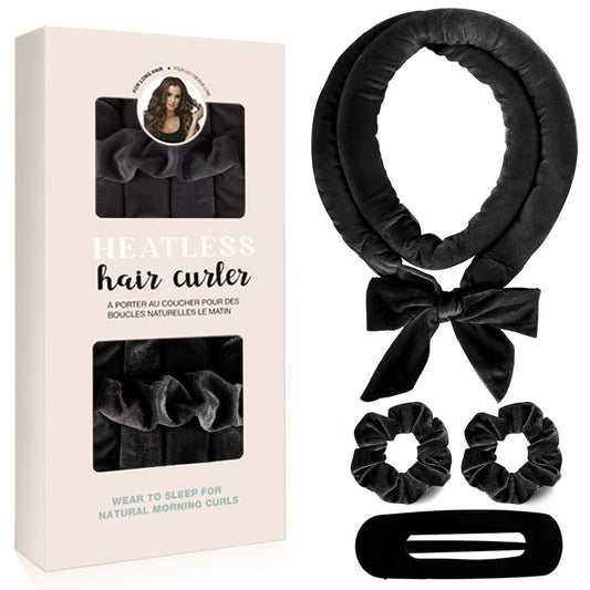 Black Heatless Hair Curler Set with Bowtie Ribbon for Natural Big Waves Damage-Free Overnight Hair Styling V888-ELOSUNG43511
