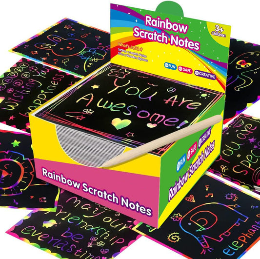 Green Rainbow Scratch Art Paper Notes 200 Sheets 2 Pack with Wooden Styluses for Kids DIY Drawing Mess-Free V888-ELOSUNG43514