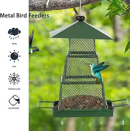 Square Retractable Metal Hanging Bird Feeder 3-Tier Mesh Design Weatherproof Outdoor Wild Bird Feeding V888-ELOSUNG43527