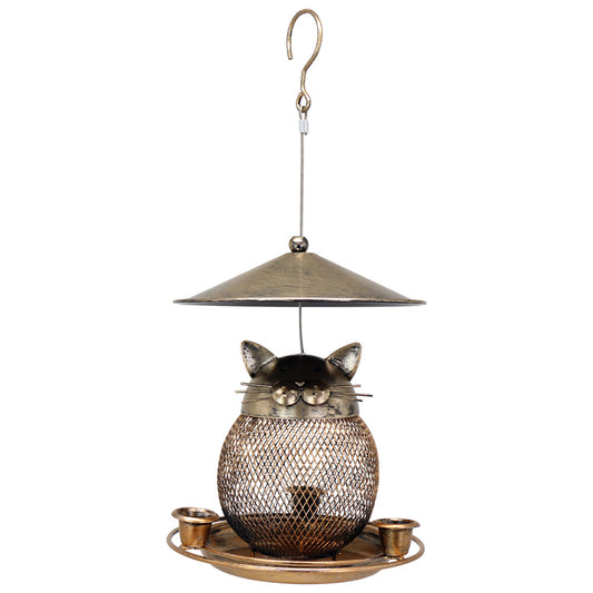 Fine mesh strainer + 3 water cups + lids Whimsical Cat Shaped Metal Bird Feeder Hanging Mesh Wild Bird Seed V888-ELOSUNG43530