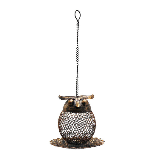 Whimsical Owl-Shaped Metal Bird Feeder Hanging Mesh Seed Holder for Garden and Courtyard Decorative Feeding V888-ELOSUNG43531