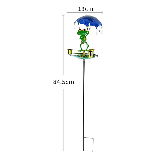 Decorative Metal Frog Bird Feeder Ground Stake with Umbrella and Feeding Tray for Local Gardens V888-ELOSUNG43532