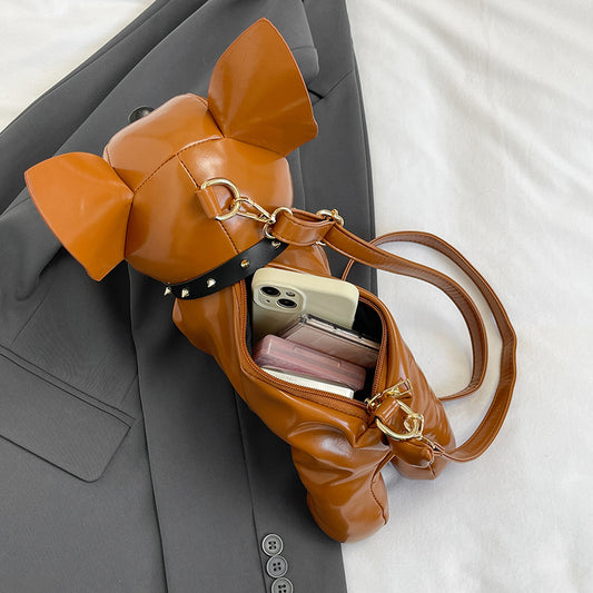 Black French Bulldog Shaped Crossbody Bag PU Leather Animal Design for Daily Outings Fashionable and V888-ELOSUNG43562