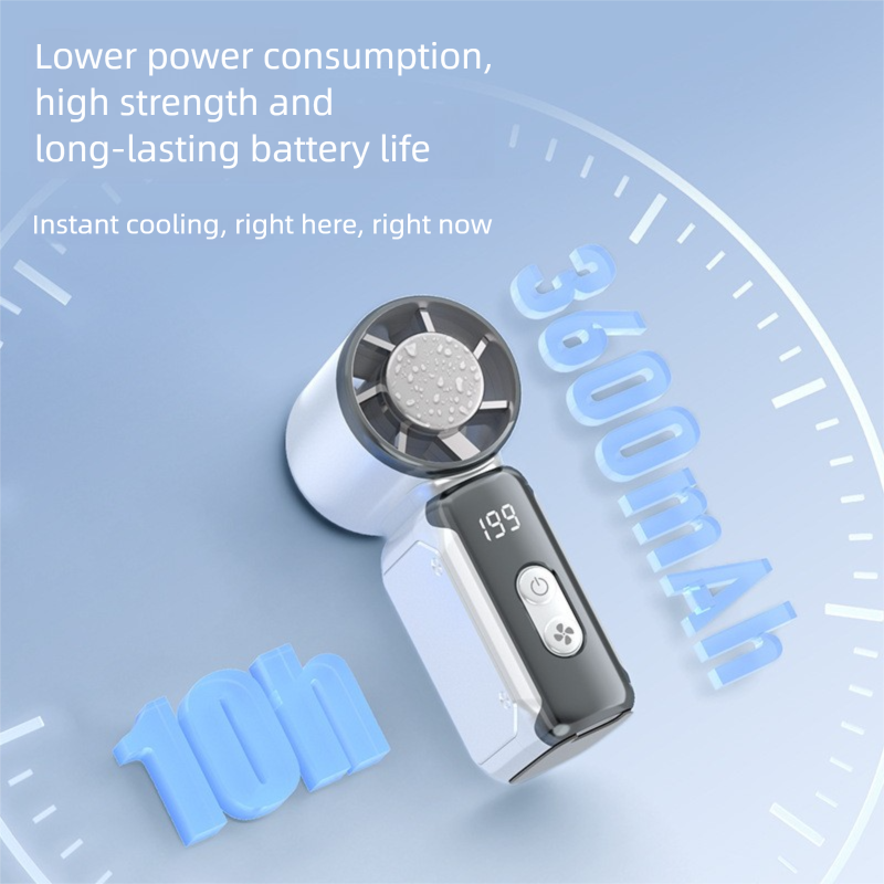 Grey Portable Mini Handheld Fan with 199-Speed Settings and Brushless Motor for Outdoor Use High Performance V888-ELOSUNG43575