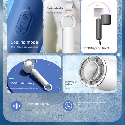 Grey Portable Ice Cooling Handheld Fan USB Rechargeable 2000mAh Silent Battery Fan for Office and Outdoor Use V888-ELOSUNG43579