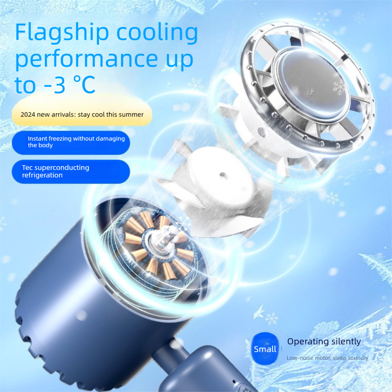 Grey Portable Ice Cooling Handheld Fan USB Rechargeable 2000mAh Silent Battery Fan for Office and Outdoor Use V888-ELOSUNG43579