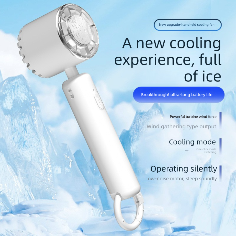 Grey Portable Ice Cooling Handheld Fan USB Rechargeable 2000mAh Silent Battery Fan for Office and Outdoor Use V888-ELOSUNG43579