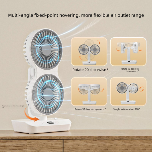 Dual-head Desktop Fan 4000mAh Rechargeable with 4 Speeds LED Display and Night Light Portable Silent Cooling V888-ELOSUNG43581