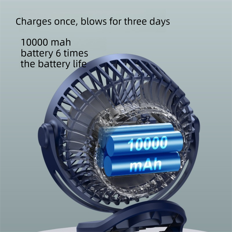 Deep Sea Blue 10000mAh Portable Clip on Fan with 720 Degree Rotation 4 Speeds for Stroller Kitchen Office V888-ELOSUNG43582