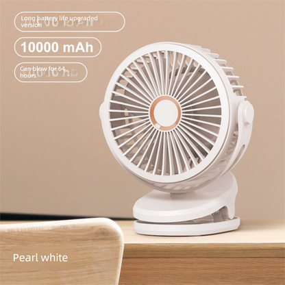 White 10000mAh Portable Clip on Fan with 720 Degree Rotation 4 Speeds for Stroller Kitchen Office Desk Quiet V888-ELOSUNG43584