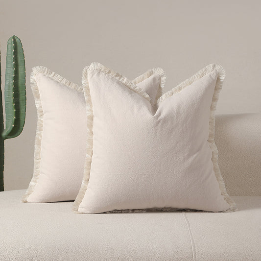 Beige 2 Pack Bohemian Tassel Pillowcases Soft Washed Cotton Cushion Covers for Living Room Sofa Elegant Decor V888-ELOSUNG43599