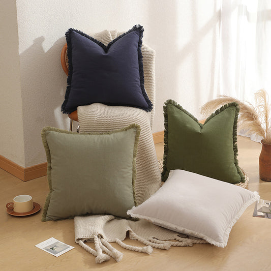 Beige 2 Pack Bohemian Tassel Pillowcases Soft Washed Cotton Cushion Covers for Living Room Sofa Elegant Decor V888-ELOSUNG43599