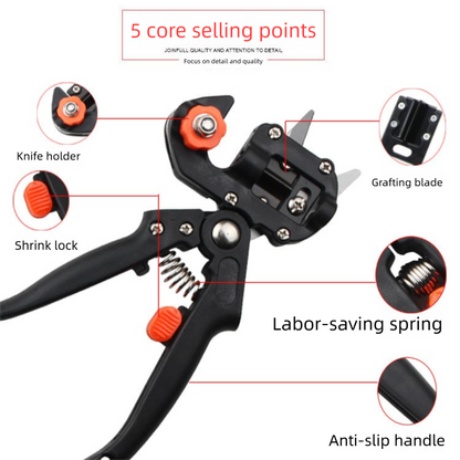Orange Handheld Grafting Shear with Replaceable Blades and Pruning Function for Tree Grafting and Branch V888-ELOSUNG43606
