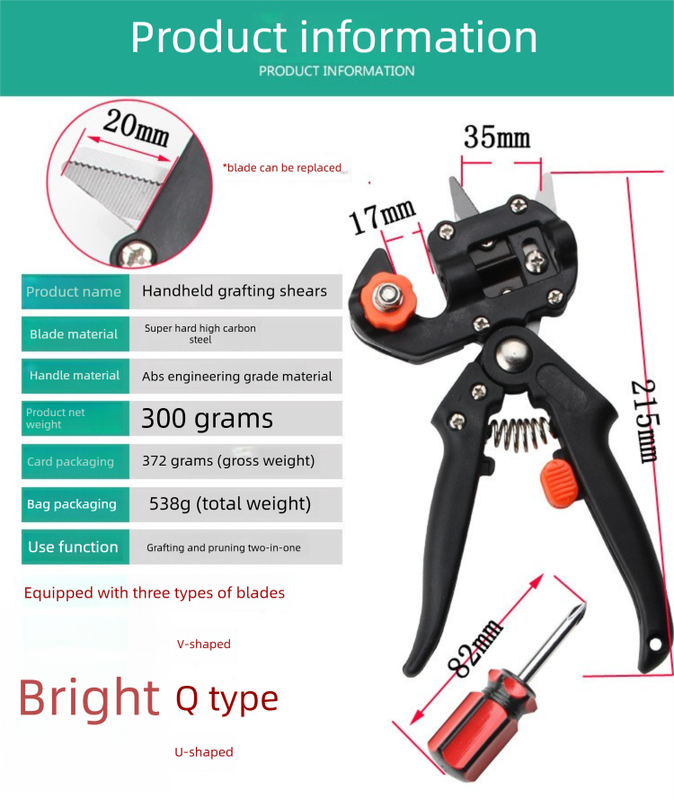 Orange Handheld Grafting Shear with Replaceable Blades and Pruning Function for Tree Grafting and Branch V888-ELOSUNG43606