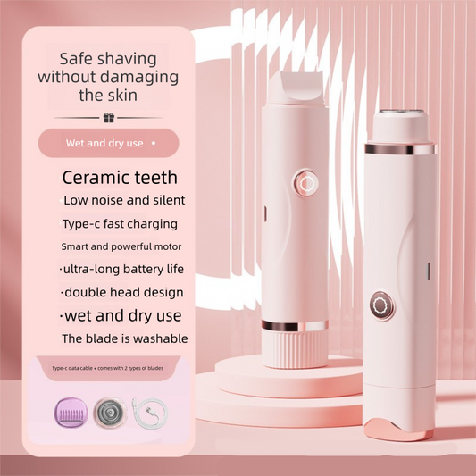 Pink Electric Hair Remover for Women 2-in-1 Dual Head Trimmer and Shaver with Ceramic Blades IPX7 Waterproof V888-ELOSUNG43609