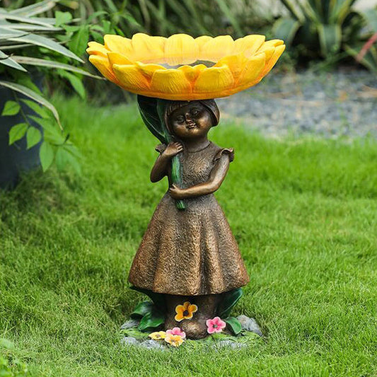 Girl Resin Bird Feeder with Natural Stump Design for Garden and Outdoor Decor, Ideal for Attracting Birds and V888-ELOSUNG43642