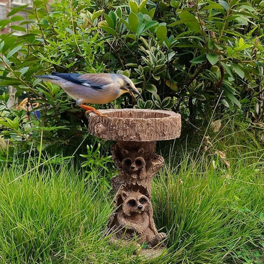 Raccoon Resin Bird Feeder with Natural Stump Design for Garden and Outdoor Decor, Ideal for Attracting Birds V888-ELOSUNG43643