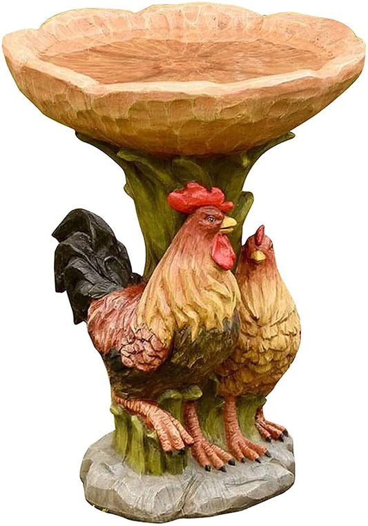 Rooster Resin Bird Feeder with Natural Stump Design for Garden and Outdoor Decor, Ideal for Attracting Birds V888-ELOSUNG43644
