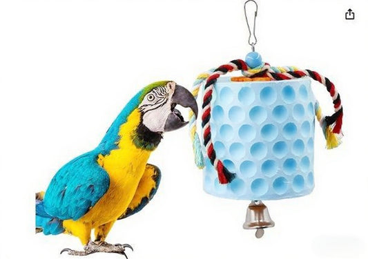 2-Pack Blue Hanging Bird Chew Toy with Bell and Rope, Ideal for Parrots, Squirrels, and Rodents - Durable V888-ELOSUNG43646