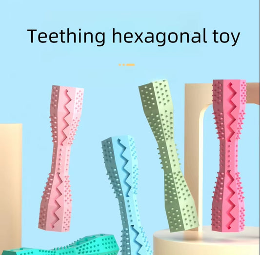 2-Pack Blue Hexagonal Pet Chew Toy - Durable Rubber Dog & Cat Teething Stick for Dental Care, Biting Relief V888-ELOSUNG43676
