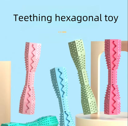 2-Pack Rose red Hexagonal Pet Chew Toy - Durable Rubber Dog & Cat Teething Stick for Dental Care, Biting V888-ELOSUNG43679