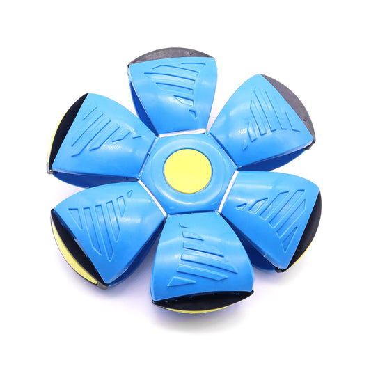 Blue Transformable Dog Toy - Dual-Mode Bouncing Ball & Flying Disc for Interactive Play, Durable Chewing, and V888-ELOSUNG43684