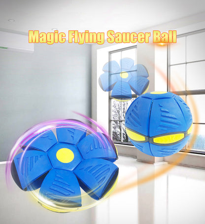 Blue Transformable Dog Toy - Dual-Mode Bouncing Ball & Flying Disc for Interactive Play, Durable Chewing, and V888-ELOSUNG43684