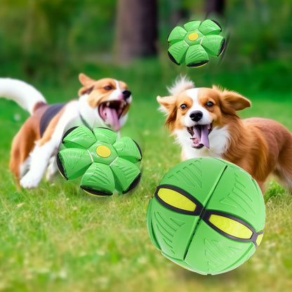 Green Transformable Dog Toy - Dual-Mode Bouncing Ball & Flying Disc for Interactive Play, Durable Chewing, V888-ELOSUNG43685