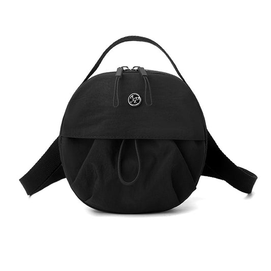 Black Fashionable Round Crossbody Bag with Water-Resistant Nylon and Multi-Pocket Design for Daily Travel V888-ELOSUNG43697