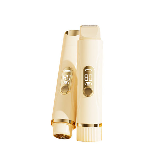 Beige Dual-Head Electric Hair Remover for Women - Portable, Quiet & Waterproof Body Grooming Trimmer with V888-ELOSUNG43703