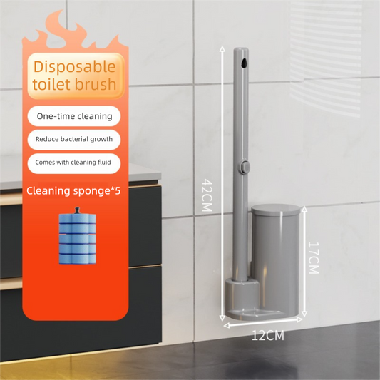 Grey Disposable Toilet Brush Set with Built-in Cleaner - Wall-Mountable, No-Drill Bathroom Cleaning Kit with V888-ELOSUNG43705