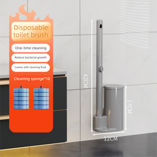 Grey Disposable Toilet Brush Set with Built-in Cleaner - Wall-Mountable, No-Drill Bathroom Cleaning Kit with V888-ELOSUNG43706