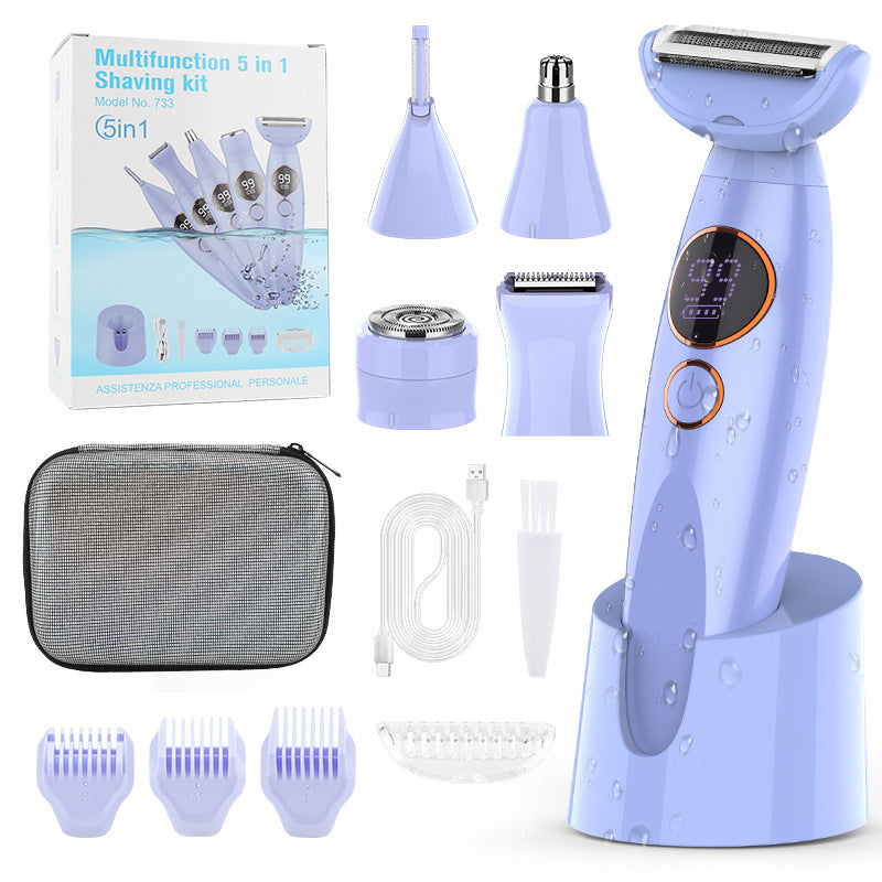 Purple 5-in-1 Women's Hair Removal Epilator - Multi-Function Body Grooming Kit with Waterproof Design, LED V888-ELOSUNG43710
