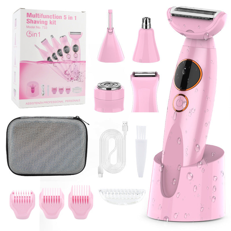 Pink 5-in-1 Women's Hair Removal Epilator - Multi-Function Body Grooming Kit with Waterproof Design, LED V888-ELOSUNG43711
