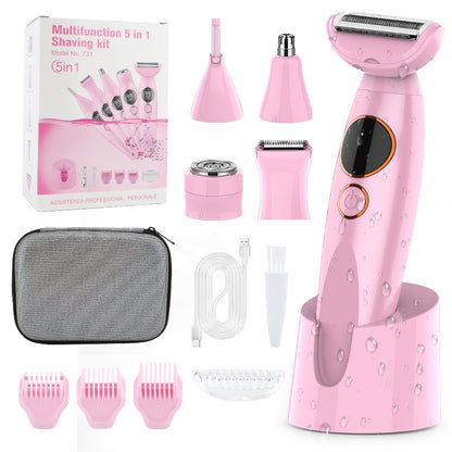 Pink 5-in-1 Women's Hair Removal Epilator - Multi-Function Body Grooming Kit with Waterproof Design, LED V888-ELOSUNG43711