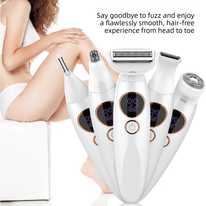 Pink 5-in-1 Women's Hair Removal Epilator - Multi-Function Body Grooming Kit with Waterproof Design, LED V888-ELOSUNG43711