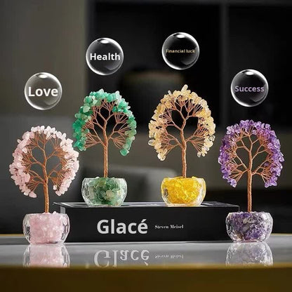 Pink Natural Crystal Tree Ornament - Handmade Miniature Decorative Tree with Glass Base for Home, Office & V888-ELOSUNG43712