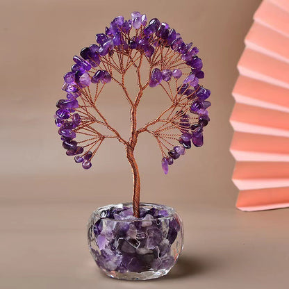 Purple Natural Crystal Tree Ornament - Handmade Miniature Decorative Tree with Glass Base for Home, Office & V888-ELOSUNG43713