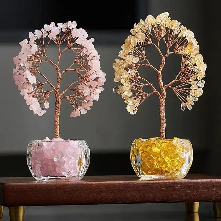Purple Natural Crystal Tree Ornament - Handmade Miniature Decorative Tree with Glass Base for Home, Office & V888-ELOSUNG43713