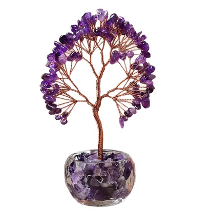 Purple Natural Crystal Tree Ornament - Handmade Miniature Decorative Tree with Glass Base for Home, Office & V888-ELOSUNG43713