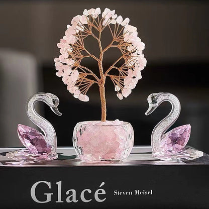 Yellow Natural Crystal Tree Ornament - Handmade Miniature Decorative Tree with Glass Base for Home, Office & V888-ELOSUNG43715
