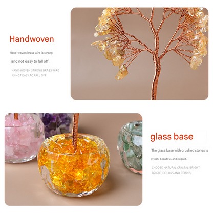 Yellow Natural Crystal Tree Ornament - Handmade Miniature Decorative Tree with Glass Base for Home, Office & V888-ELOSUNG43715