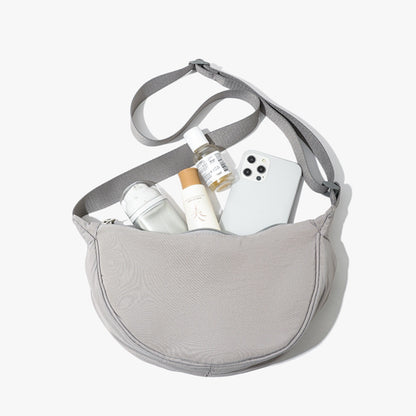 Grey Lightweight Nylon Crossbody Bag - Compact Saddle Style with Adjustable Strap for Everyday Use V888-ELOSUNG43721